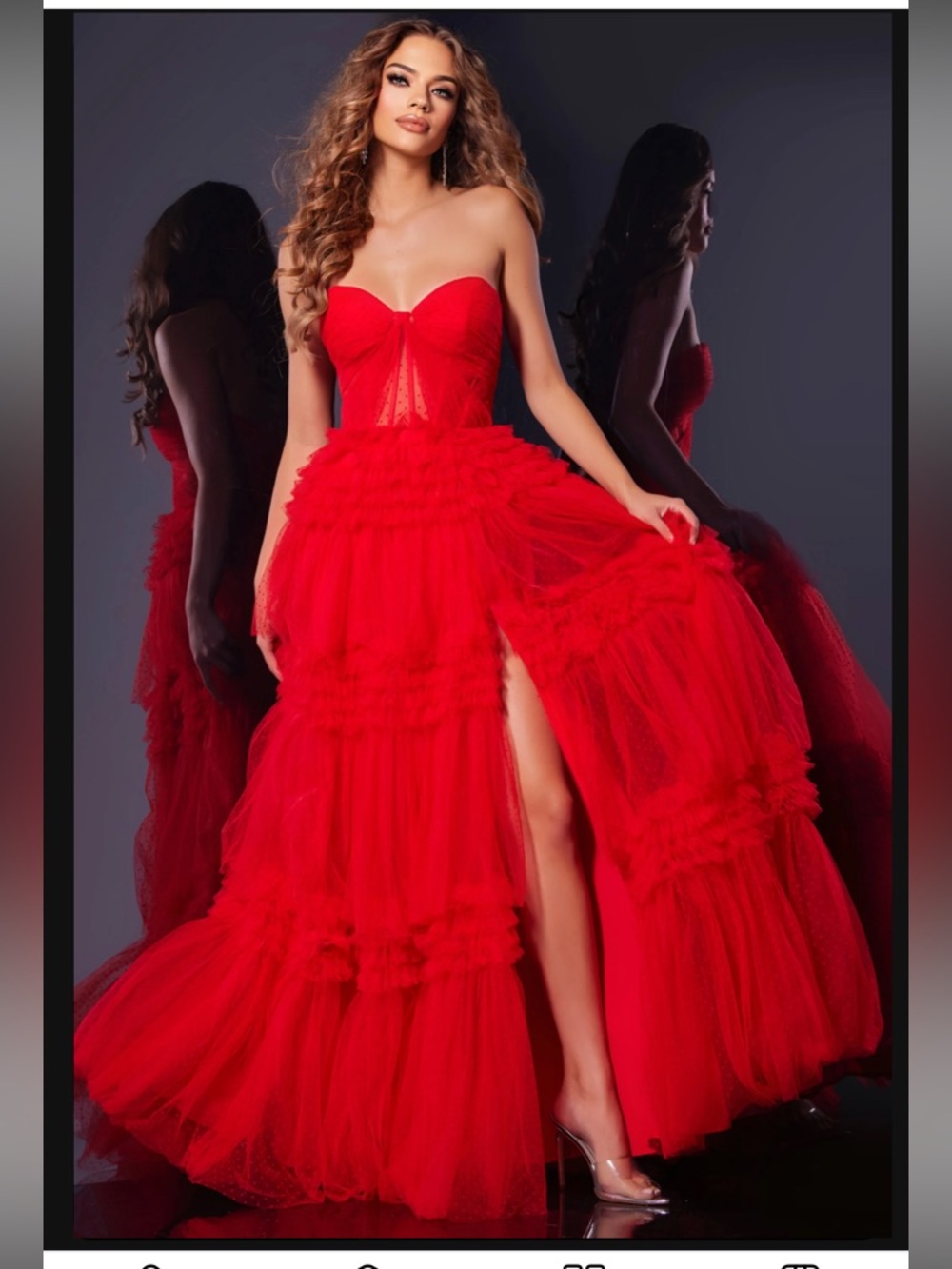 Jovani Strapless Layered Tulle Ball Gown with High Slit 40466 Sz 4 NWT